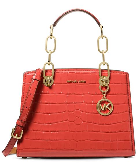 michael kors cynthia small north south red leather satchel|Michael Kors.